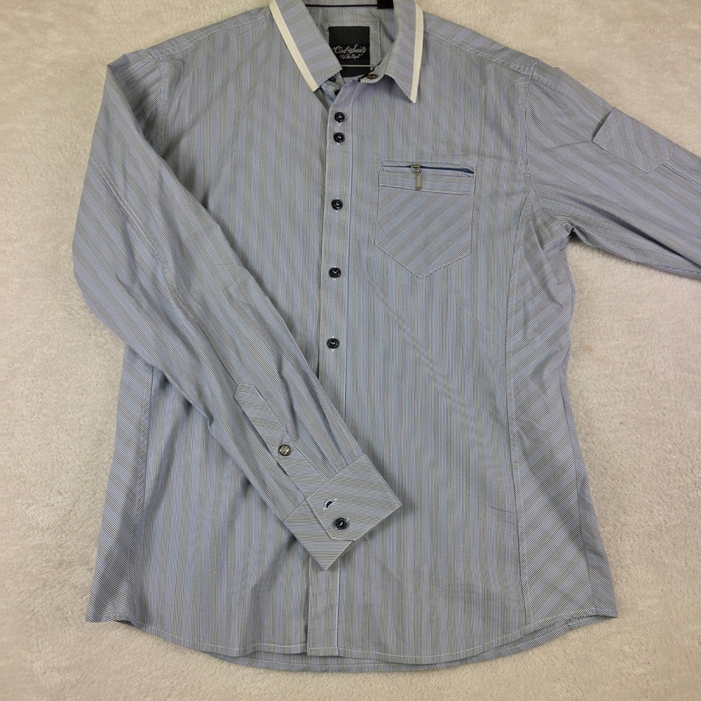 Civil Society Mens Blue White Pinstripe Long Sleeve Button Down Shirt 3379